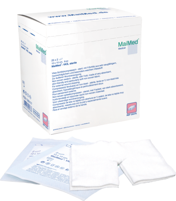 MaiMed Schlitzkompressen, 10x10cm, 25x2 Stück/Packung.